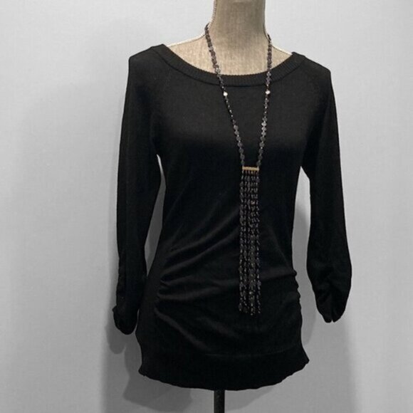 BLACK Ruched Knit Long Sleeve Sweater 89th & Madison​ - Picture 2 of 14